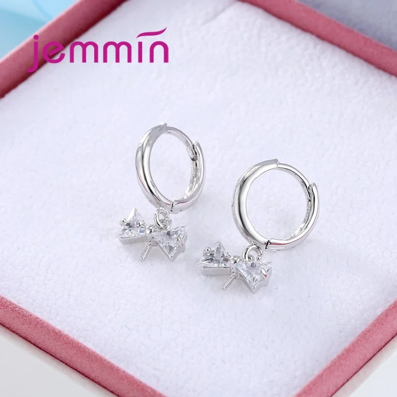 925 Sterling Silver  CZ Earrings Hoop Crystal Bow Earrings Findings For Jewelry Components DIY Jewelry Findings 5Pairs/Lot