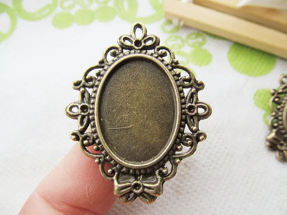 8pcs Antique Silver tone/Antique Bronze Oval Base Setting Tray Bezel Pendant Charm/Finding,fit 18mmx25mm Cabochon/Picture/Cameo