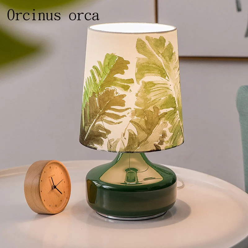 

Nordic modern simple green ceramic table lamp living room bedside lamp pastoral creative art girl decoration small table lamp