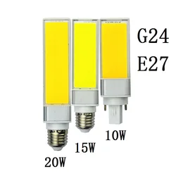 Bombilla LED G24 E27, 10W, 15W, 20W, lámpara de maíz, foco COB blanco cálido, 180 grados, 110V, 220V, enchufe Horizontal