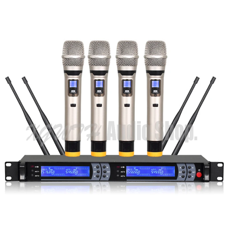 Pro UHF Channel Wireless Karaoke Microphone System with Handheld Bodypack Transmitter Lavalier Mic Audio Cable Power Adapter