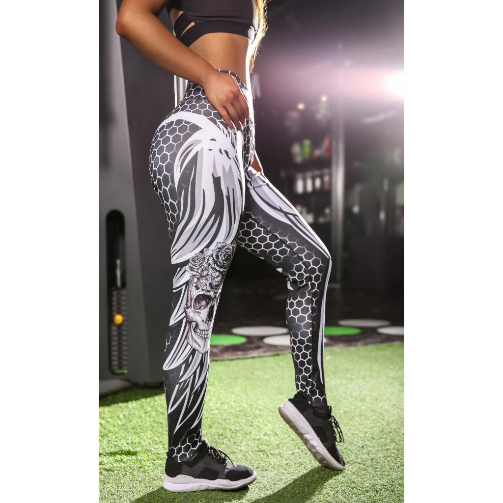 [You\'re My Secret] Brand Fashion Leggings Honeycomb Wings Grey Leggins Tights Pants For Fitness Mid Waist Workout Ankle Pants