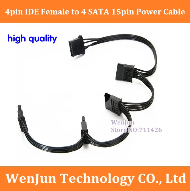 

10pcs/lot Free Shipping HTPC ITX HDD Cable IDE 4pin Molex Female to 4 SATA 15pin Female Power Cable 18AWG