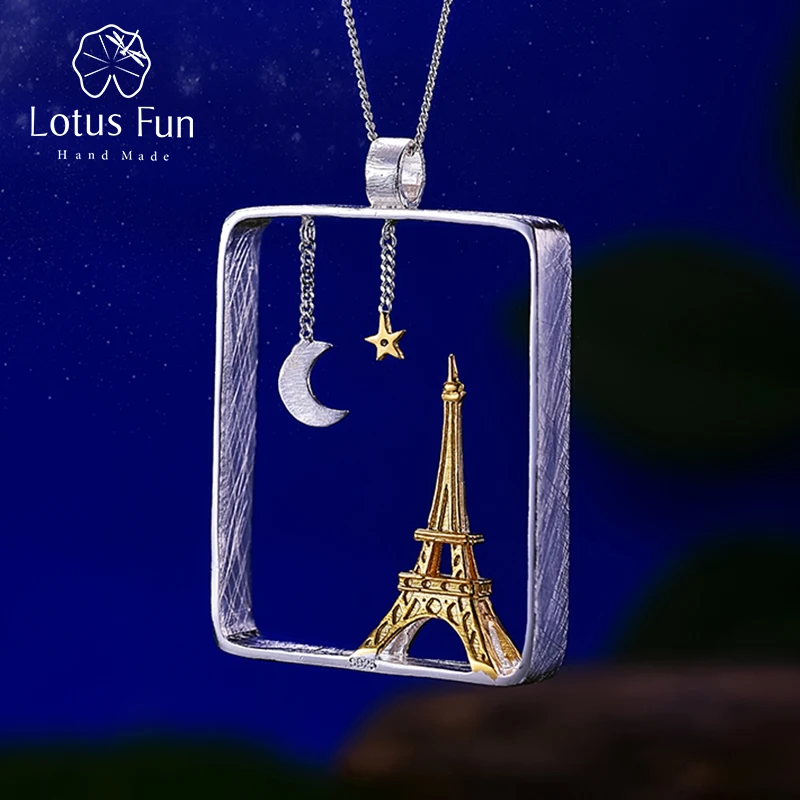 lotus fun real 925 prata esterlina artesanal joias finas torre eiffel design pingente sem colar acessorios para mulher 01