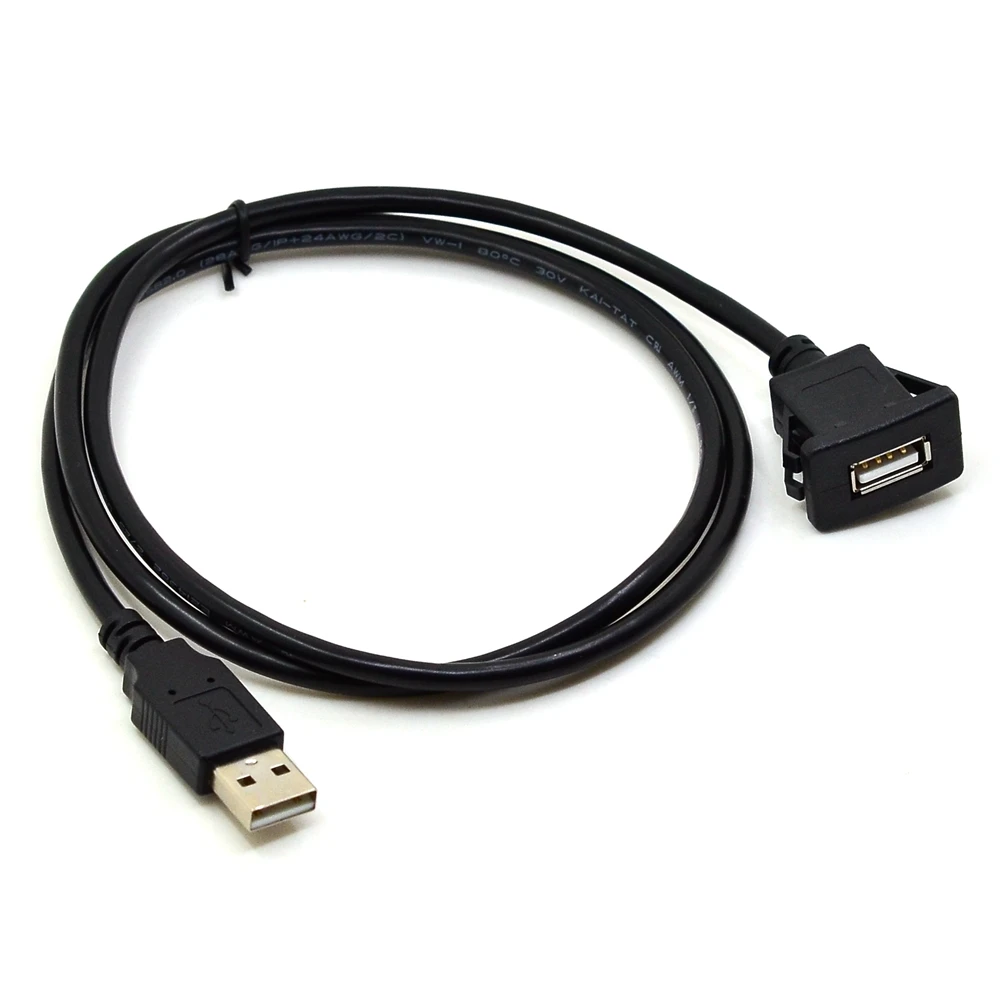 Plaza, puerto USB 2,0 del Panel de montaje al ras Cable de extensión con hebilla para el coche camión barco para salpicadero de motocicleta 3ft 1m