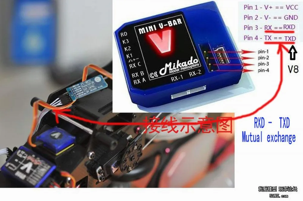 Modulo Bluetooth Transeiver RF Senza Fili Seriale Per Mikado VBAR KBAR Flybarless Sistema di Rc Elicottero