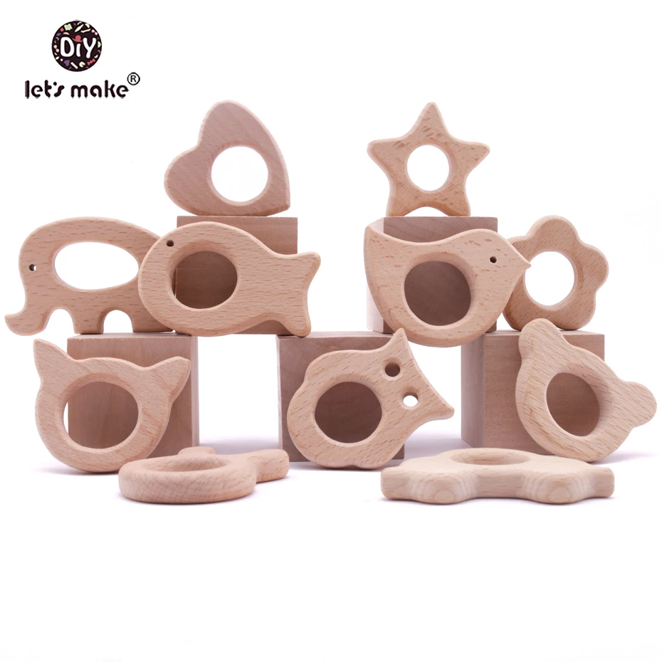 Let's Make 20 PCS Pendent Wooden Flower Teether Handmade DIY Accessories for Infant Rattle Teething Toys Baby Teether