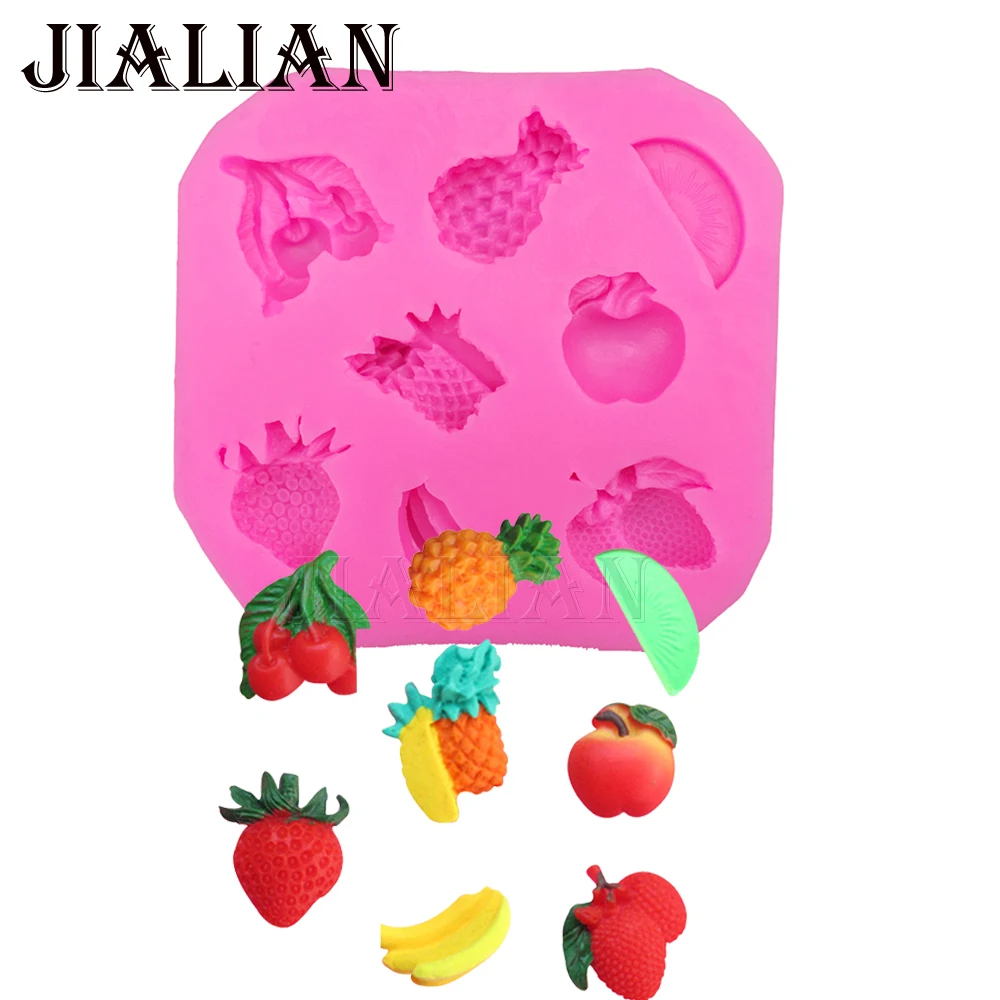 Fruit pineapple banana strawberry apple cherry chocolate cake decorating tools DIY fondant silicone mold T0265