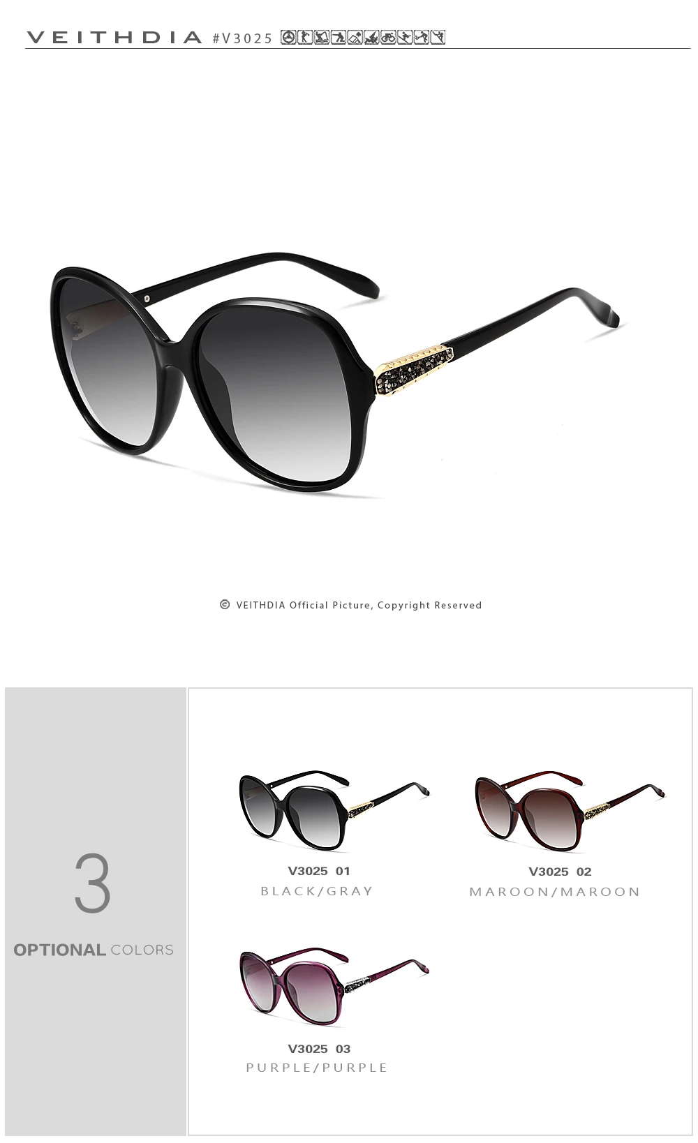 Veithdia retro mode sonnenbrille polarisiert uv400 luxus damen vintage designer frauen sonnenbrillen brillen für frauen v3025 – Detail 6