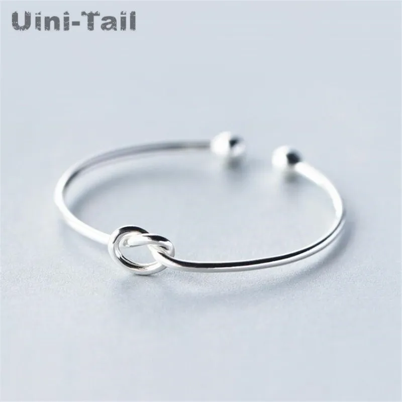 Hot 925 Tibetan silver Jewelry Simple heart-shaped  Knot Slender Opening Female High-quality Popular Personality Bracelet
