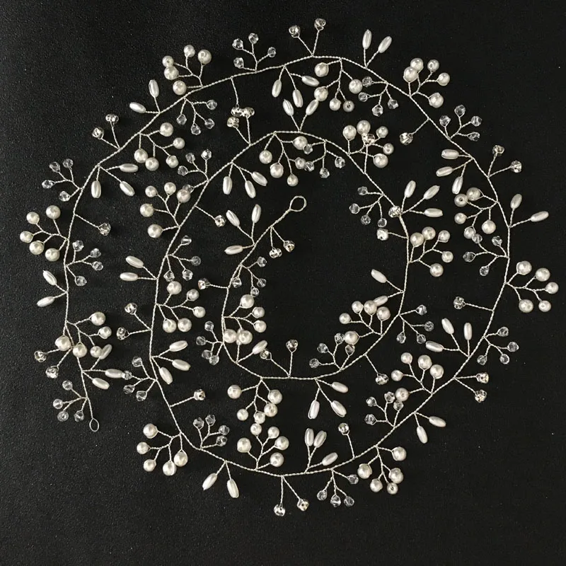 

SLBRIDAL 1M Length Crystal Rhinestones Pearls Floral Wedding Hair accessories Hairband Bridal Headband Bridesmaids Women Jewelry