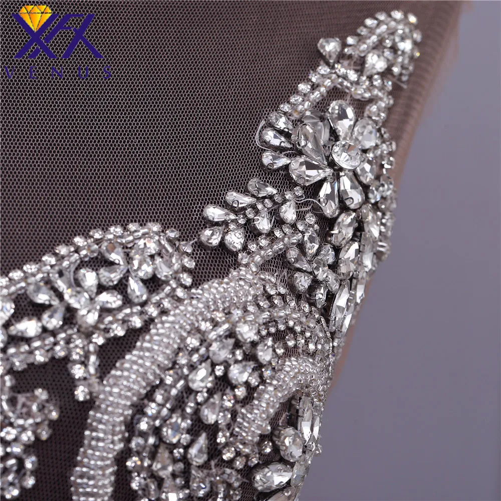 XFXvenus Pretty beads rhinestone patches flower beaded bodice applique crystals applique big size for wedding dresses