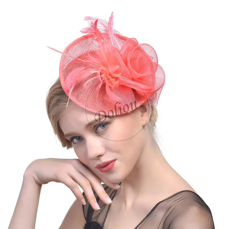 Lady Fedoras Hat Girls Flax Headgear Girls Crafted Hat Hairwear Bridal Headwear Female Wedding Hat Girls Church Cap B-8307