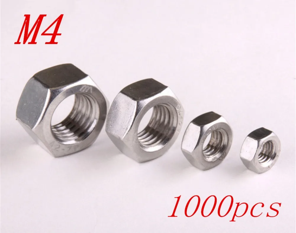 

1000pcs/Lot Free Shipping Metric Thread M4 304 Stainless Steel Hexagon Nuts Screw Nuts Hex Nuts