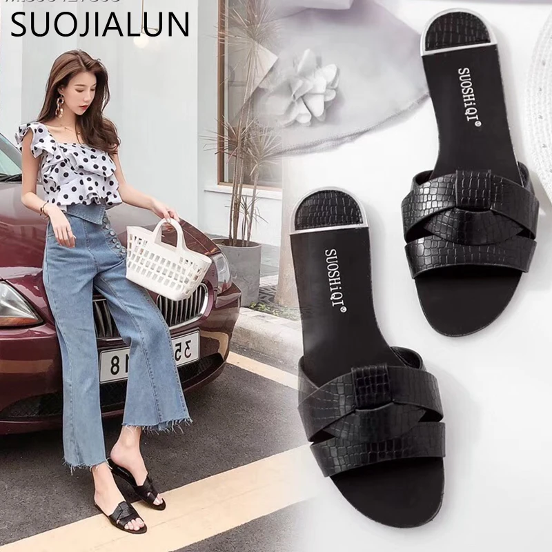 SUOJIALUN 2021 Beach Women Slippers Sandals Women Slippers Flat Heel Casual Ladies Shoes Outdoor Female Slides