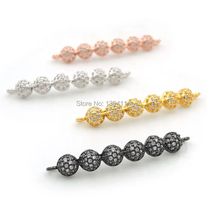 

30*5*3mm Micro Pave Clear CZ Arc Bar Connector Of 6 Rounds Fit For Women As DIY Bracelets Accessory