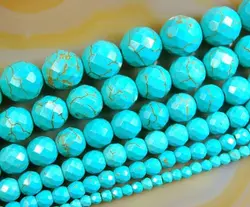 8SE11346 Faceted Blue Howlite Stone Round Beads 15
