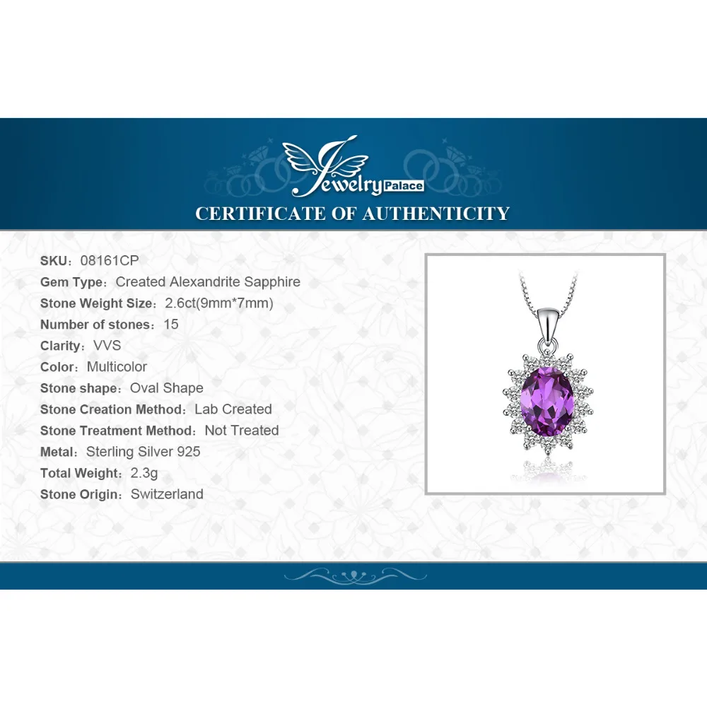 Jewelrypalace Created Alexandrite Sapphire Natural Amethyst Garnet Blue Topaz 925 Sterling Silver Pendant Necklace No Chain