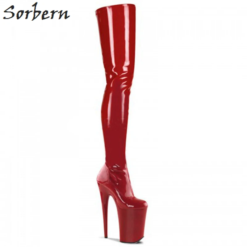 Sorbern Crotch Thigh High Boots Women Pole Dance Stripper Heels Platform Shoes 20Cm/10cm Elastic Shiny Boots For Crossdresser