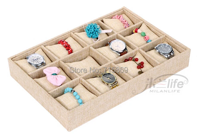 Free Ship 1pcs Beige Linen Bracelet Jewelry  Display Pillows Bangle/ Watch Small Storage Tray