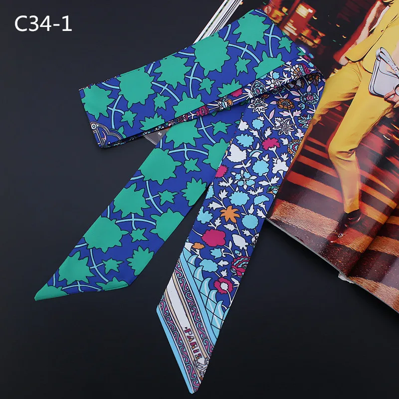 New Design Scarf Maple Leaves Floral Print Women Silk Scarf Fashion Head Scarf Brand Handle Bag Ribbons Small Long Scarves