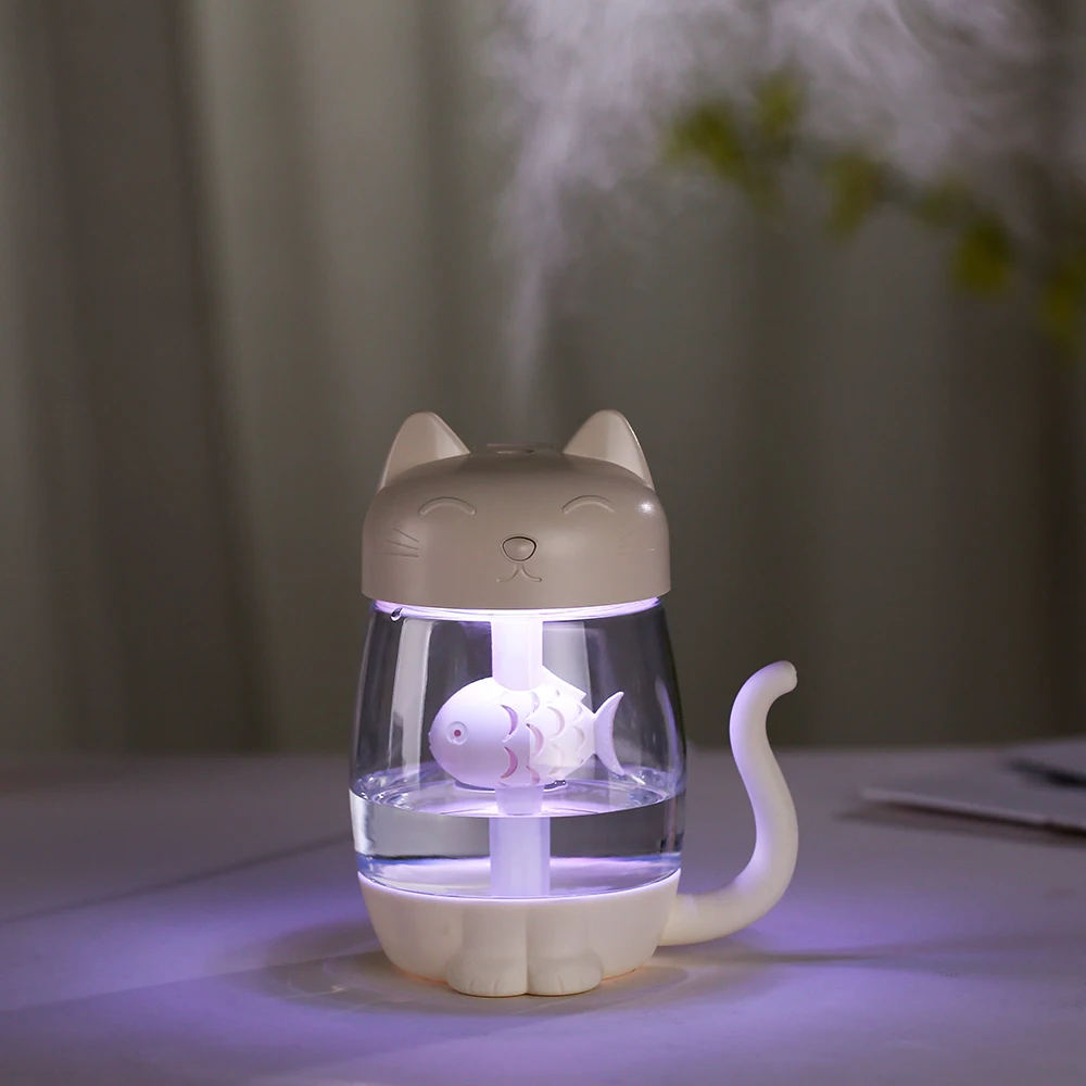 350 ML Katze Luftbefeuchter Mit Farbe LED Licht Ultraschall 3 In 1 Entzückende Katze Essen Fisch Humidificador USB Aroma diffuser Fogger