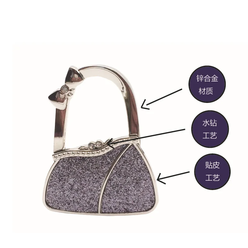 Luxury Diamond Metal Alloy Handbag Bag Hook Bag Hook Folding Table Buckle Bag Bright Skin Hook Hanger Bag Holder-15