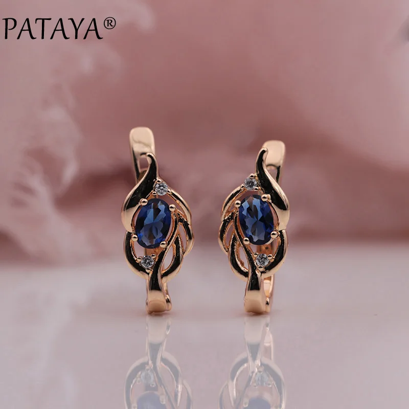 PATAYA 328 Anniversary New Women Wedding Jewelry 585 Rose Gold Color Oval Dark Blue Natural Zircon Dangle Earrings Accessories