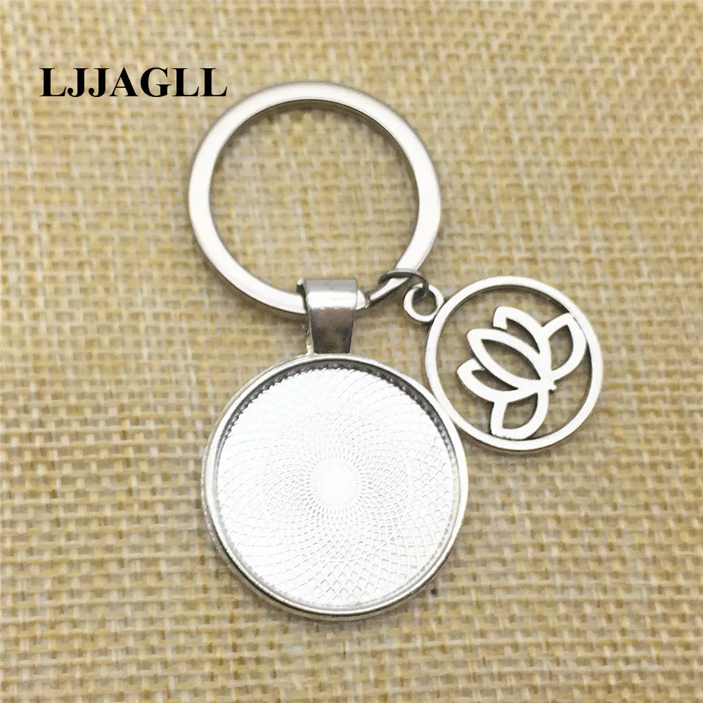 Mixed 5pcs Plant Life Tree Charms Alloy Lotus Pendant Keychain Fit 25mm Dia Flower Base Key Ring Chain Diy Jewelry Make AYSQ214