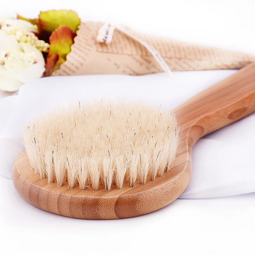 TREESMILE Natural Bristle brush Long Anti-slip Handle Wooden Body  back Maasage Health Care Bath back Brush for bath body brush