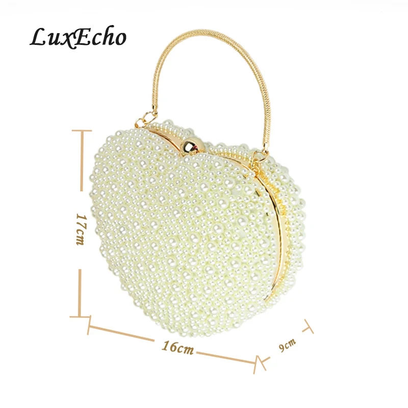 Large love white/ivory pearl heart day clutch bag evening party bag  woman clutch girl wedding bag bridal handbags