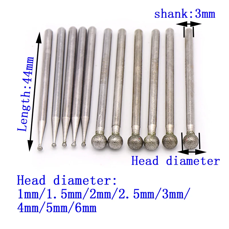 5pcs 1-6mm Diamond Grinding Head & Cbn Point Boron Nitride Drill Bit For Cutting Jade Glass Stone Ceramic Rotary Carving Tools