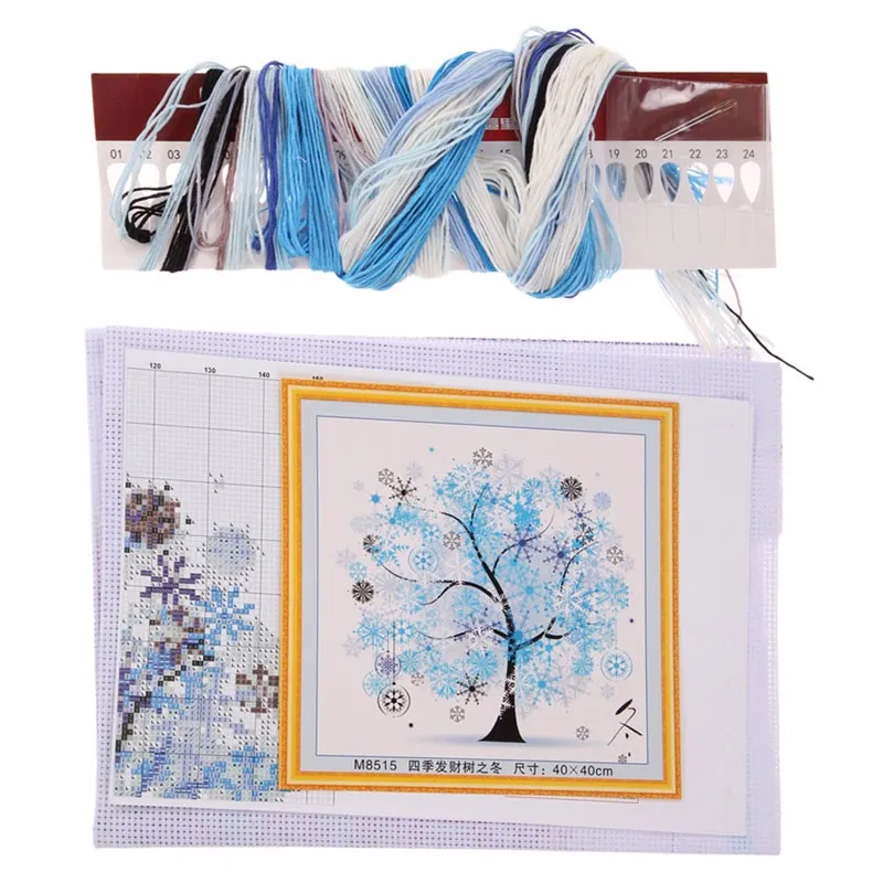 New Colorful Cross Stitch Kit Four Seasons Tree Counted Embroidery Spring Summer Autumn Winter Living Room Home Decorative