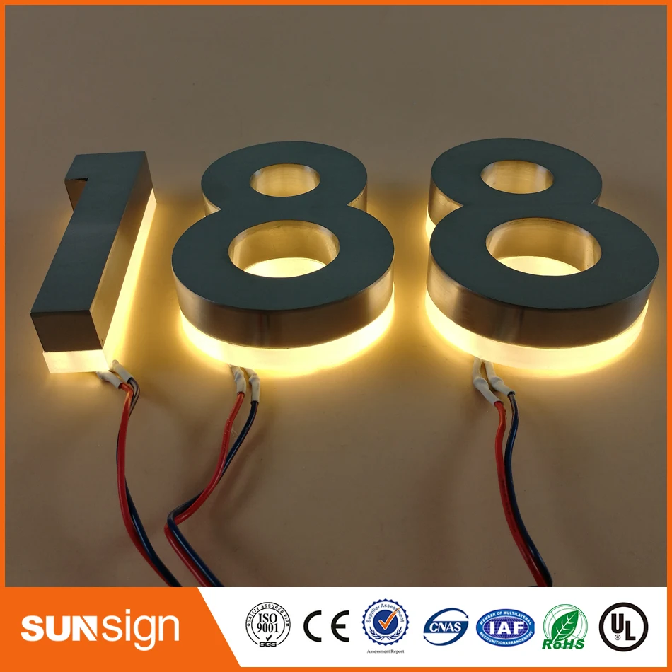 H 35Cm Custom Rvs Led Backlit Huisnummer Licht Borden
