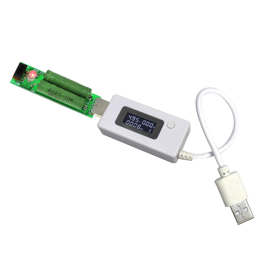 LCD Micro USB Charger Battery Capacity Voltage Current Tester Meter Detector+USB Mini Discharge Load Resistor 2A/1A With Switch