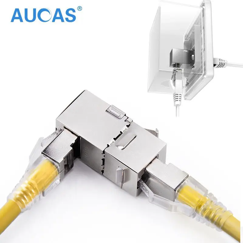 AUCAS RJ45 Network Coupler CAT7 FTP Wall Faceplate 90 Degree Cable Joiner Ethernet Cables Extend  Adapter