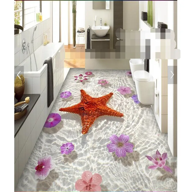 beibehang HD clear seabed starfish flowers Waterproof Bathroom kitchen balcony PVC Wall paper Self wall sticker Floor painting