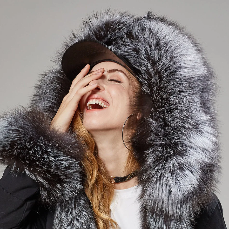 Maomaokong Natürliche fuchs pelz futter pelzmantel winter jacke frauen outwear warme dicke parkas echt fox pelz kragen mantel mit kapuze