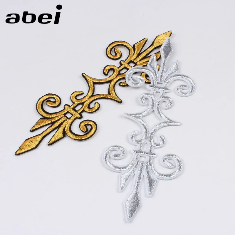 

5pcs/lot Iron On Gold Silver Embroidery Stickers Sewing Garments Accessories Patches for Coaplay Performance Suits DIY Appliques