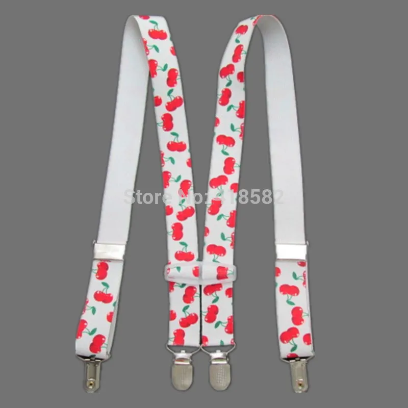 BD062--New Arrival cherry print suspenders for baby 2.5*65cm 4 clips-on Children Accessories free ship