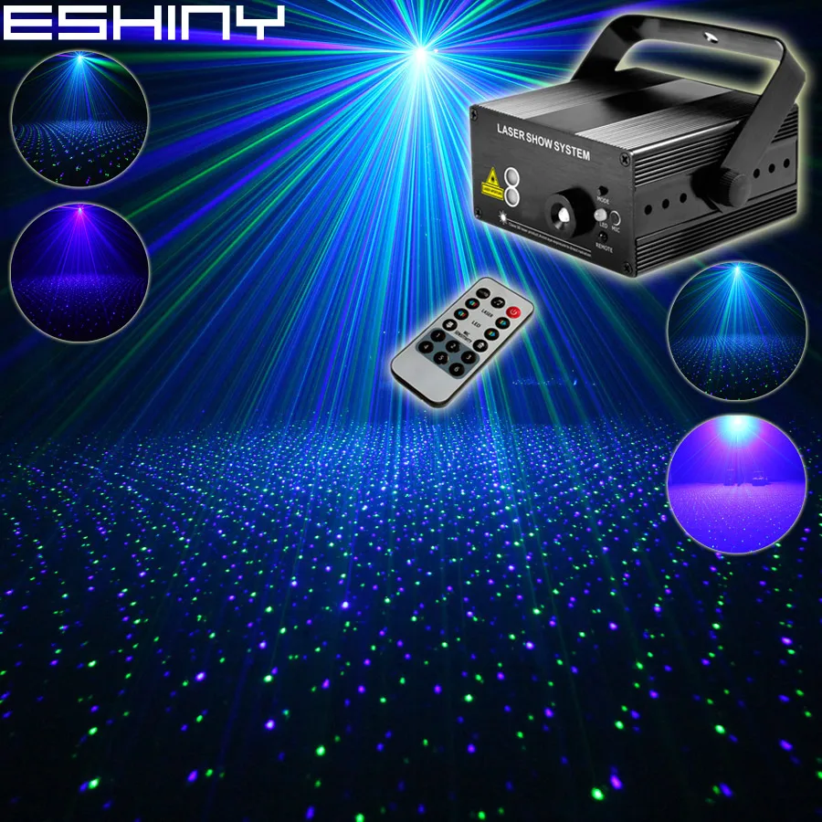 ESHINY Remote Green Blue Laser Star Pattern Projector Blue Led Bar DJ Dance Disco Family Party Effect Stage Light Show T193D2