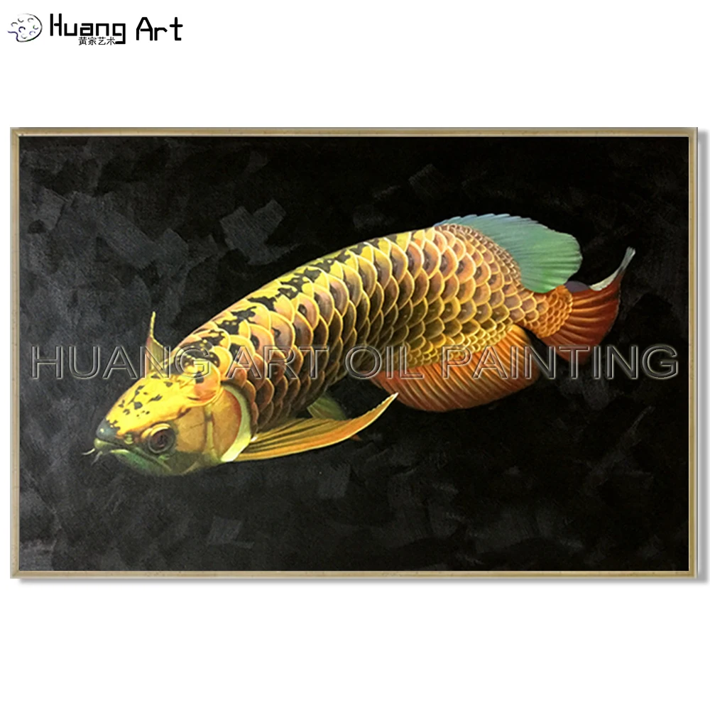 

Artist Hand-painted High Quality Fish Gold Arowana Oil Painting Realistically Golden Fish Arowana Oil Painting for Room Decor