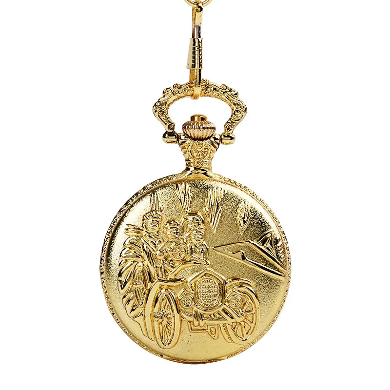 0200Vintage large thick chain gold color classical three villain driving flip pocket watch with necklace