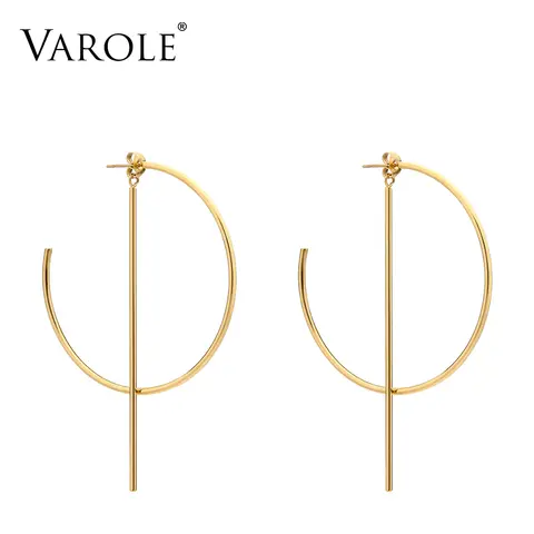 VAROLE Circle Line Dangle Earrings Gold color Earings Stainless steel Drop Big Earrings For Women Long Earring Jewelry brinco