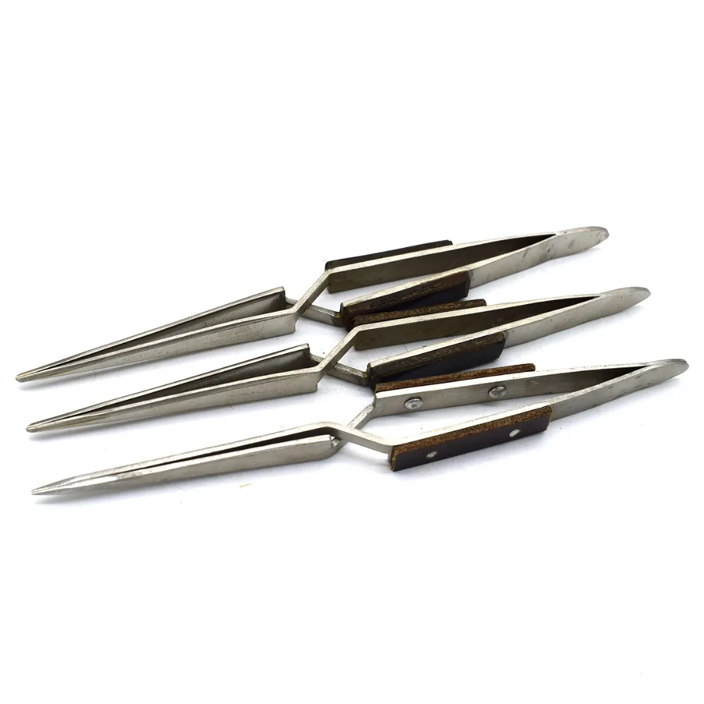 SelfLocking Soldering Tweezers Straight Tip Fiber Grip Reverse Action Cross Locking Gemstone Tweezer Jewelry Making Tool