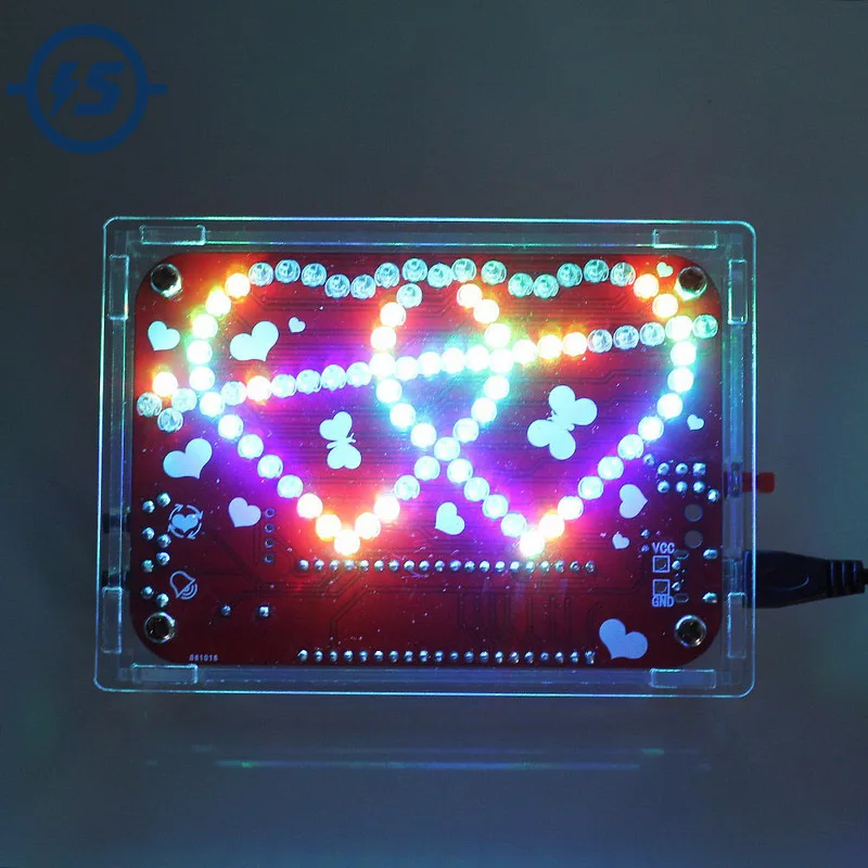 DIY LED Electronic Kit Heart Love Music LED Flashing Light Valentine\'s Gift Soldering Practice 15 Animation Running Water Light