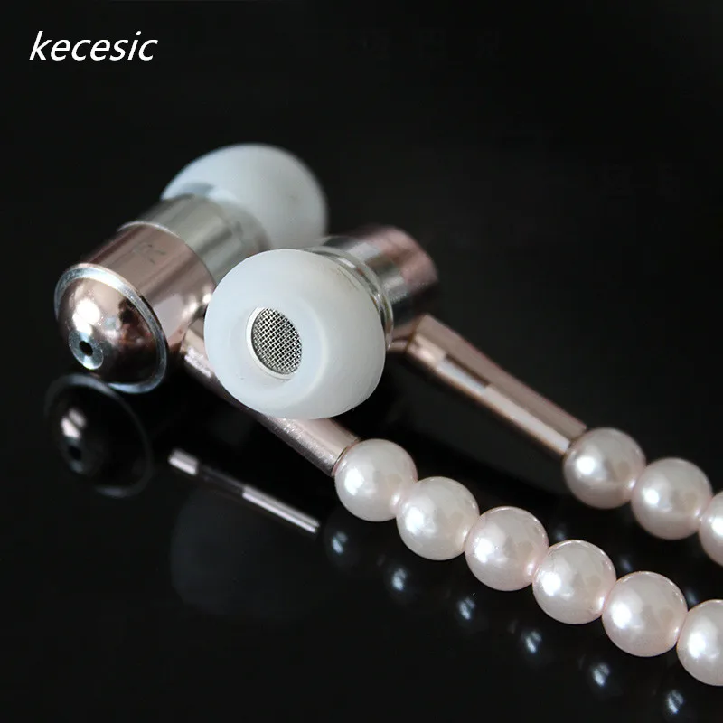 New Arrival Fashion Earphones Luxurious Bling Pearl Necklace  for Girls With Mic Kecesic  For Iphone 6 6s Samsung Phone