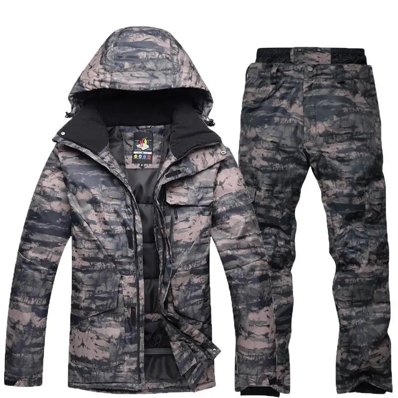 -30 Plus Size Camouflage Men's Snowboarding Suit Sets Skiing Clothing Waterproof Winter Outdoor Costumes Snow Jacket + Pant Male