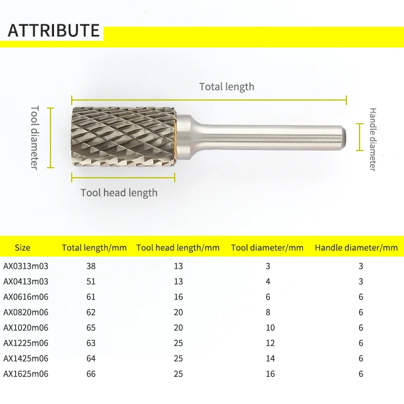 Carbide Alloy Cylindrical Milling Cutter 1pcs Rotary File Double Slot Wood Carving Electric Rotary Grinding Head 3-16mm Diameter