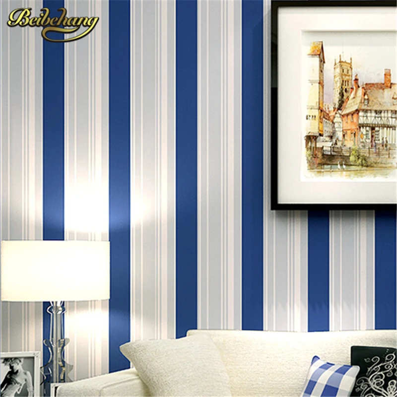 

beibehang papel de parede. Modern Grey White Blue stripes Wallpaper roll Classic Wall coverings Wall Paper for living room boys